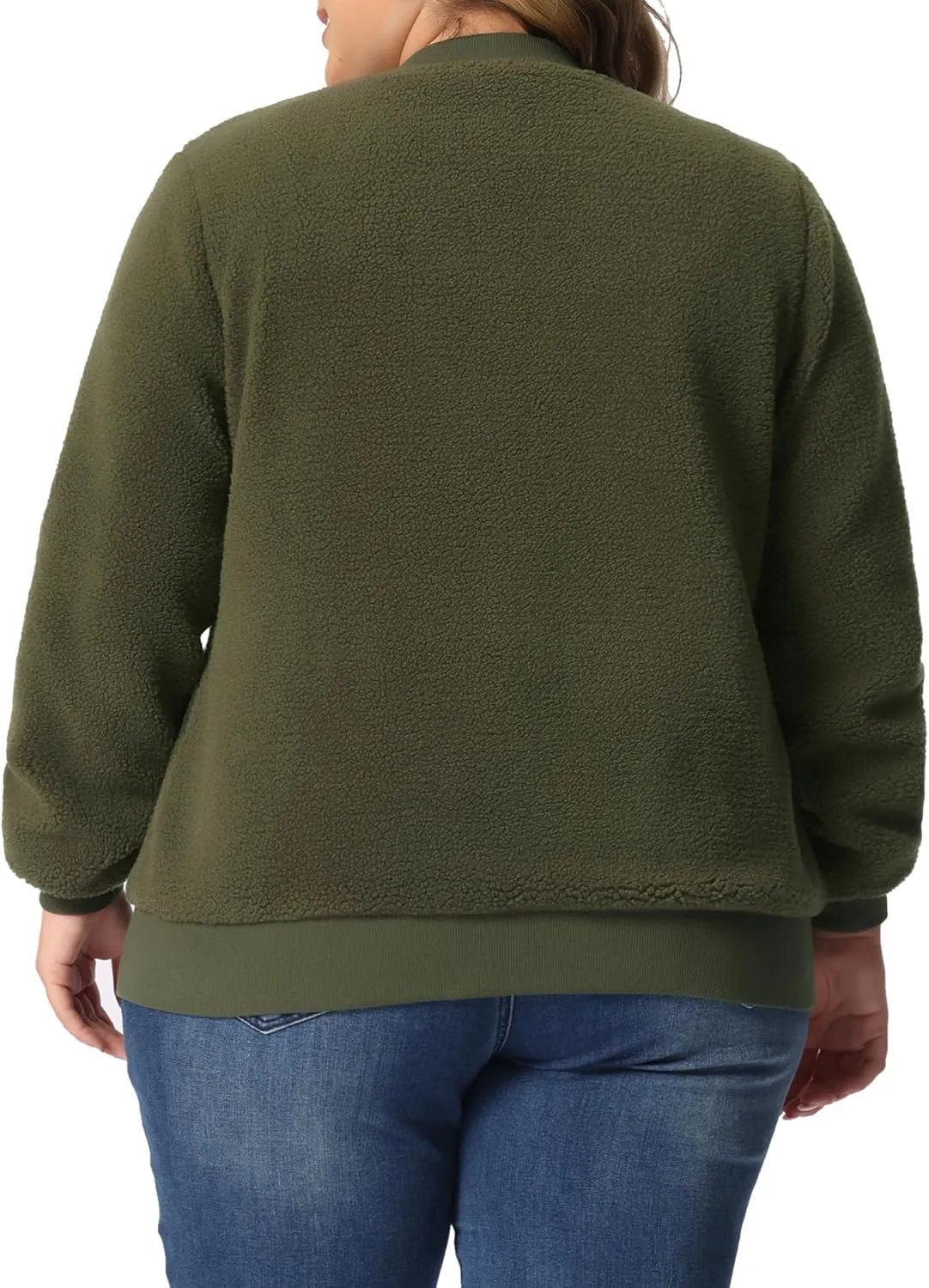 Agnes Orinda Plus Size Women Fleece Jacket Long Sleeve Faux Fuzzy Zip Up 2023 Coats Bomber Jackets