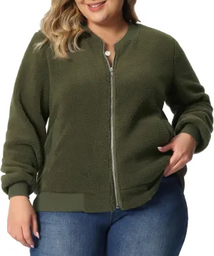 Agnes Orinda Plus Size Women Fleece Jacket Long Sleeve Faux Fuzzy Zip Up 2023 Coats Bomber Jackets