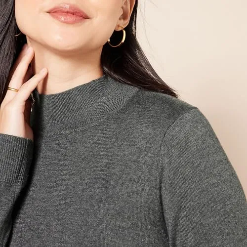Amazon Essentials Women's Lightweight Mockneck Sweater (Available in Plus Size), Taupe Heather, Small