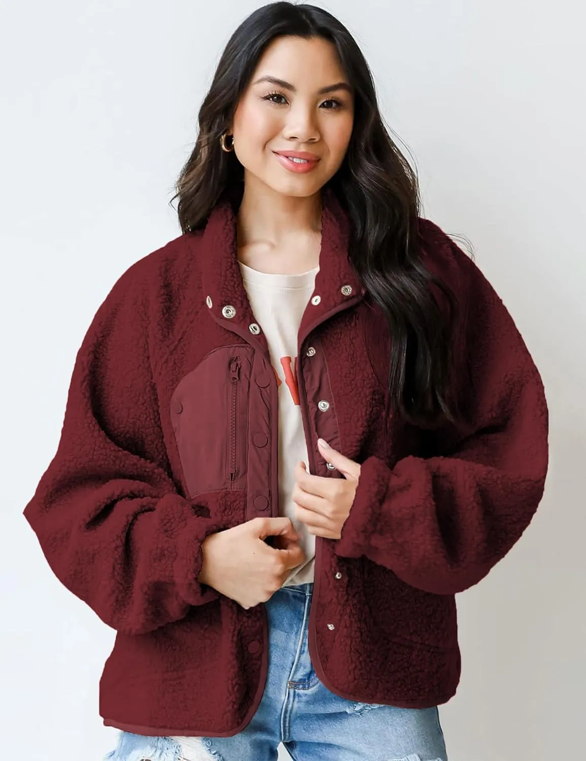Aoang Womens Winter Coats Casual Lapel Long Sleeve Fleece Faux Fur Jacket