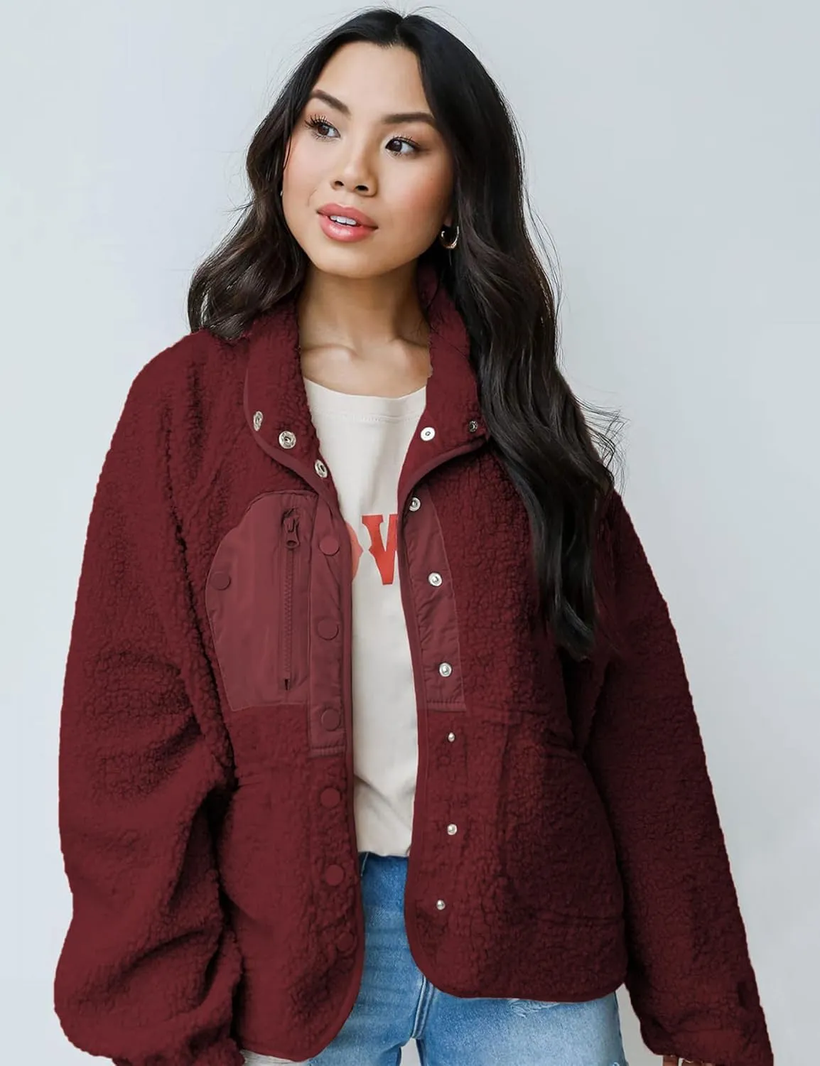Aoang Womens Winter Coats Casual Lapel Long Sleeve Fleece Faux Fur Jacket