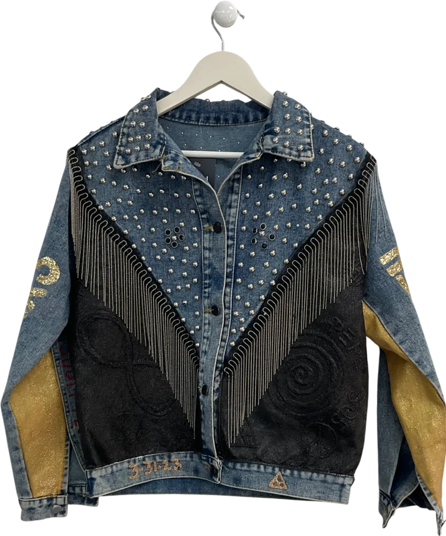 Blue Oversized Embellished Denim Jacket UK S