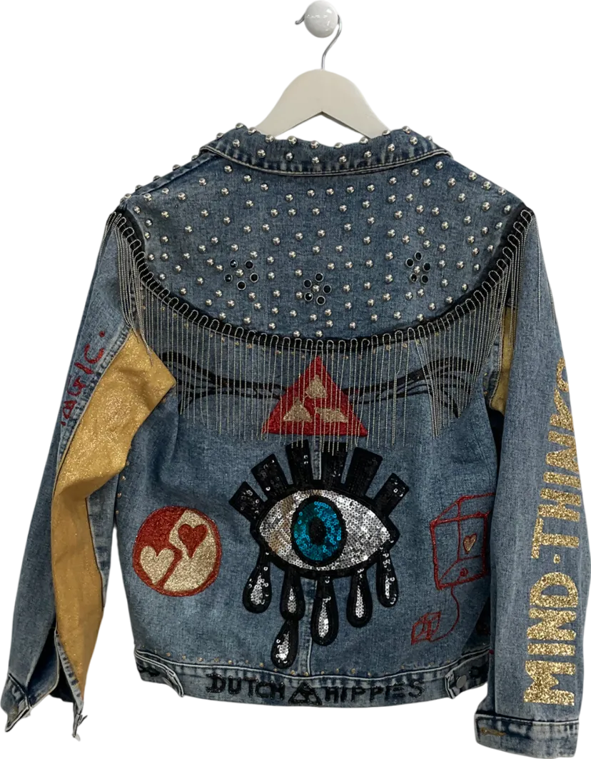 Blue Oversized Embellished Denim Jacket UK S