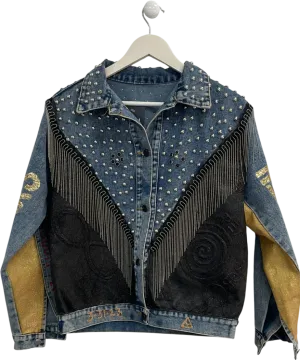 Blue Oversized Embellished Denim Jacket UK S