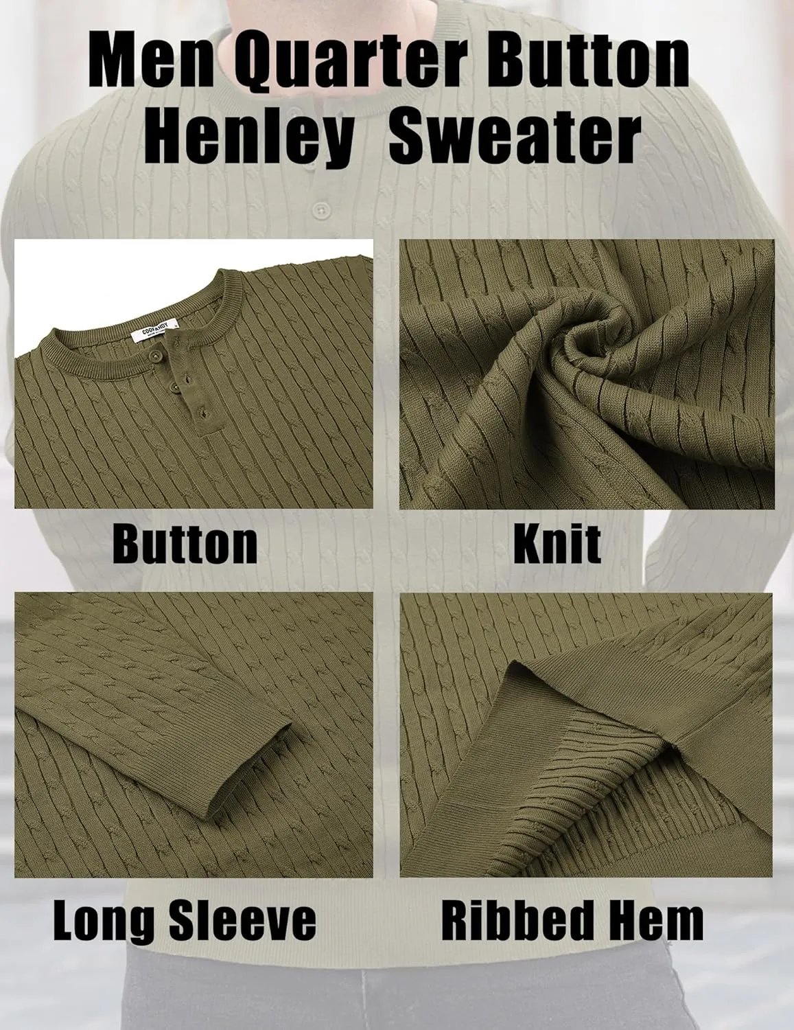 COOFANDY Men's Knit Henley Sweater Long Sleeve Button Down Fall Sweaters and Pullovers