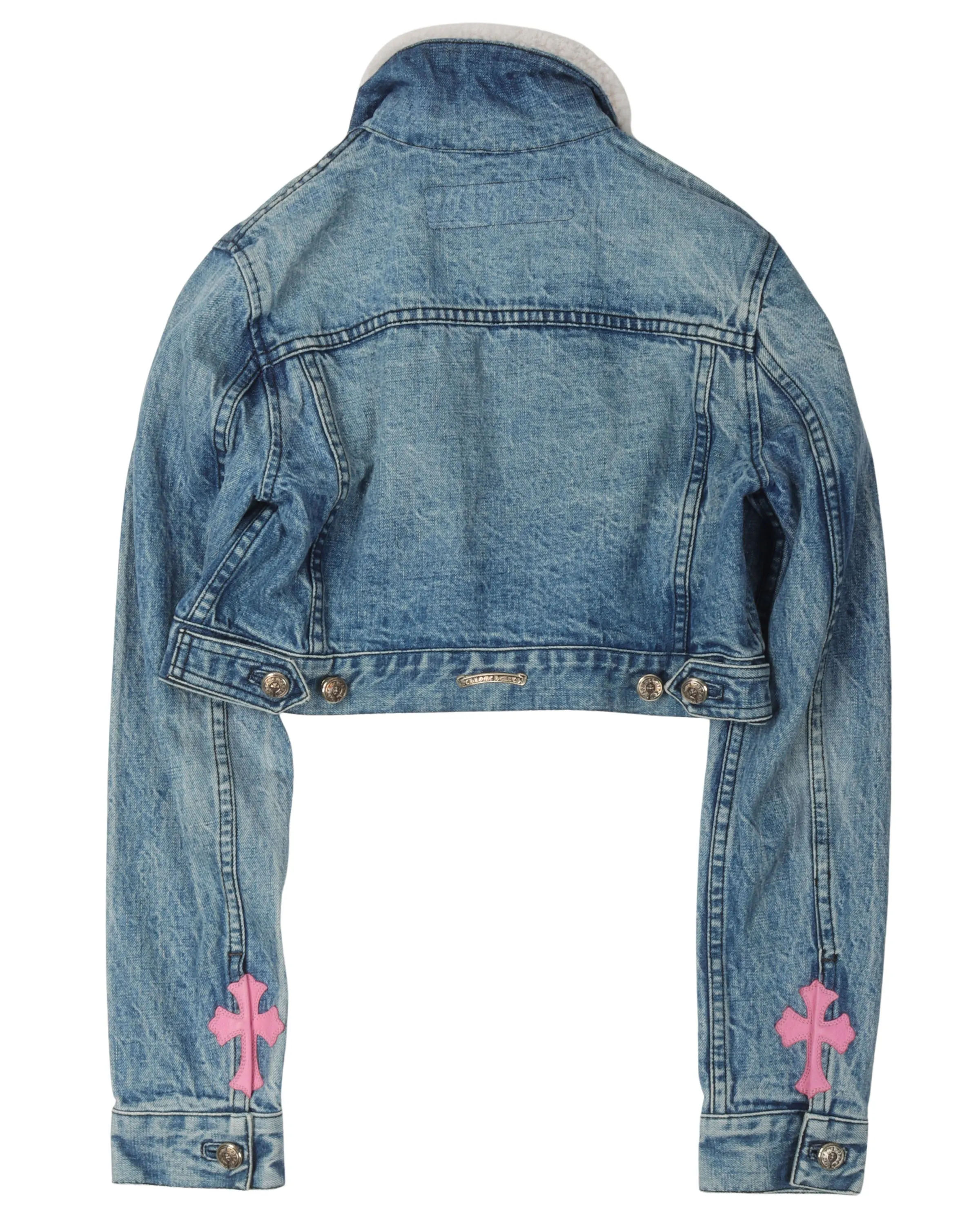 Cropped Shearling Denim Cross Patch Jacket