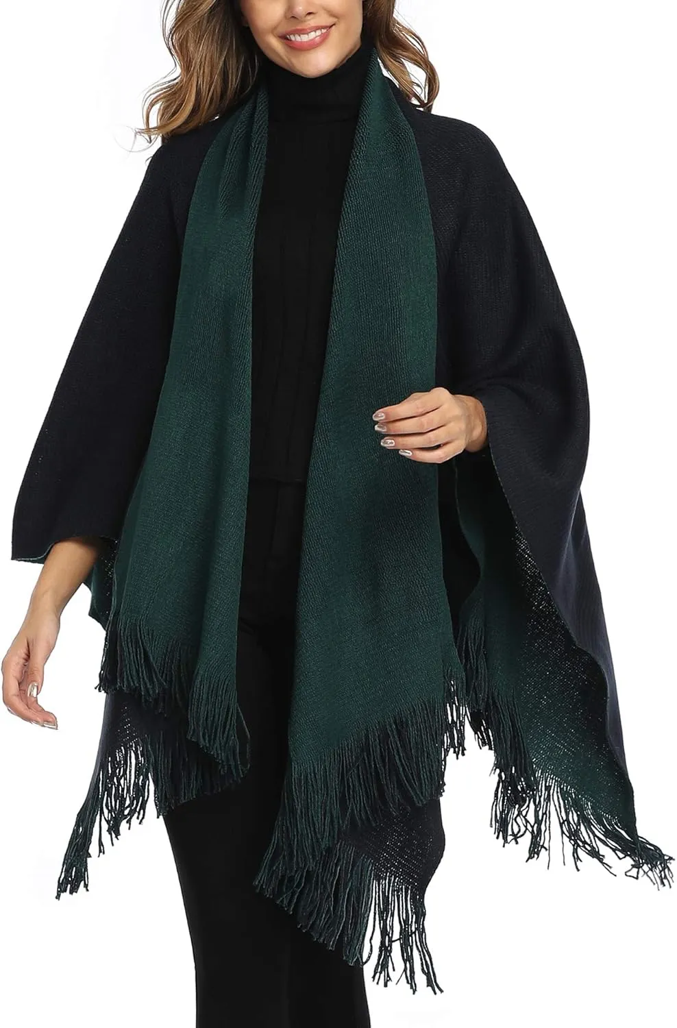 Epsion Women's Color Block Shawl Wrap Plus Size Cardigan Poncho Cape Open Front Long Winter Sweater Coat