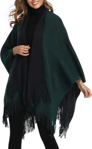Epsion Women's Color Block Shawl Wrap Plus Size Cardigan Poncho Cape Open Front Long Winter Sweater Coat