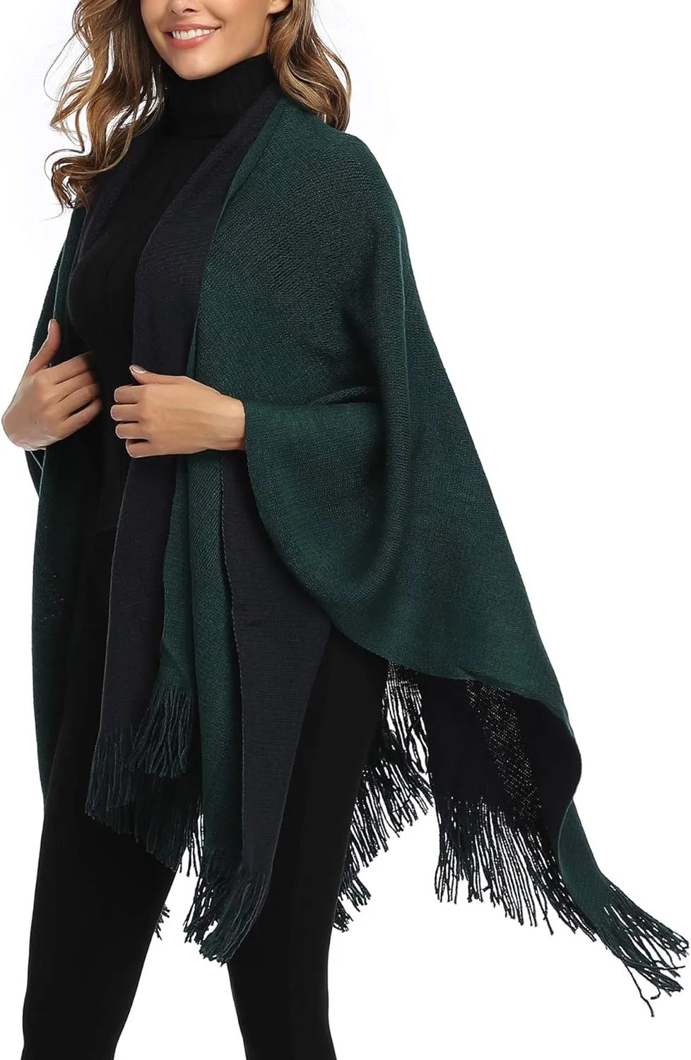 Epsion Women's Color Block Shawl Wrap Plus Size Cardigan Poncho Cape Open Front Long Winter Sweater Coat