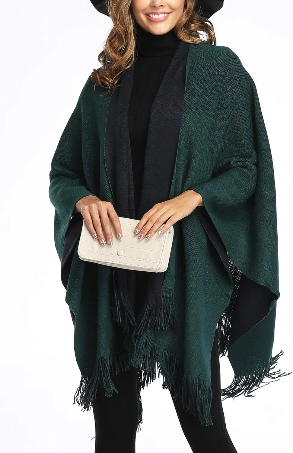 Epsion Women's Color Block Shawl Wrap Plus Size Cardigan Poncho Cape Open Front Long Winter Sweater Coat