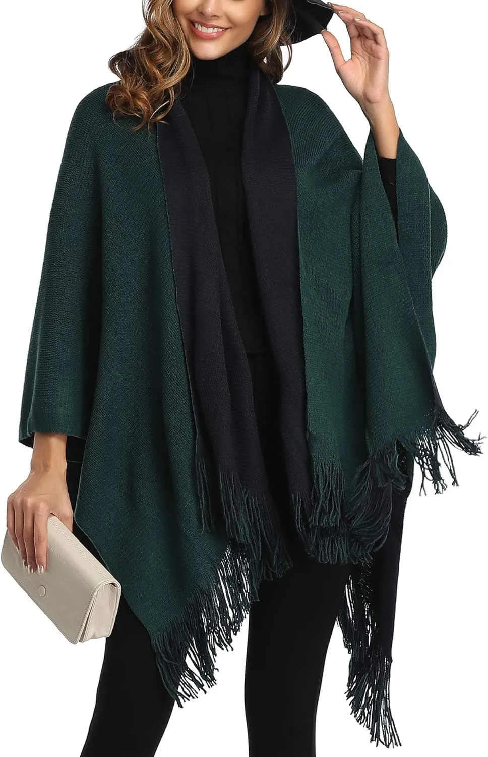 Epsion Women's Color Block Shawl Wrap Plus Size Cardigan Poncho Cape Open Front Long Winter Sweater Coat