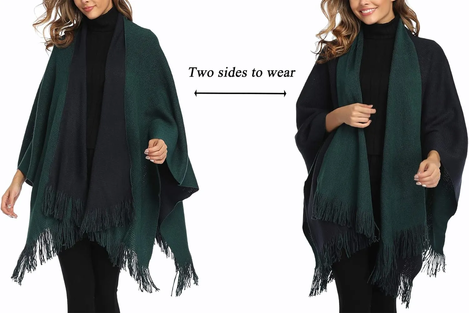 Epsion Women's Color Block Shawl Wrap Plus Size Cardigan Poncho Cape Open Front Long Winter Sweater Coat
