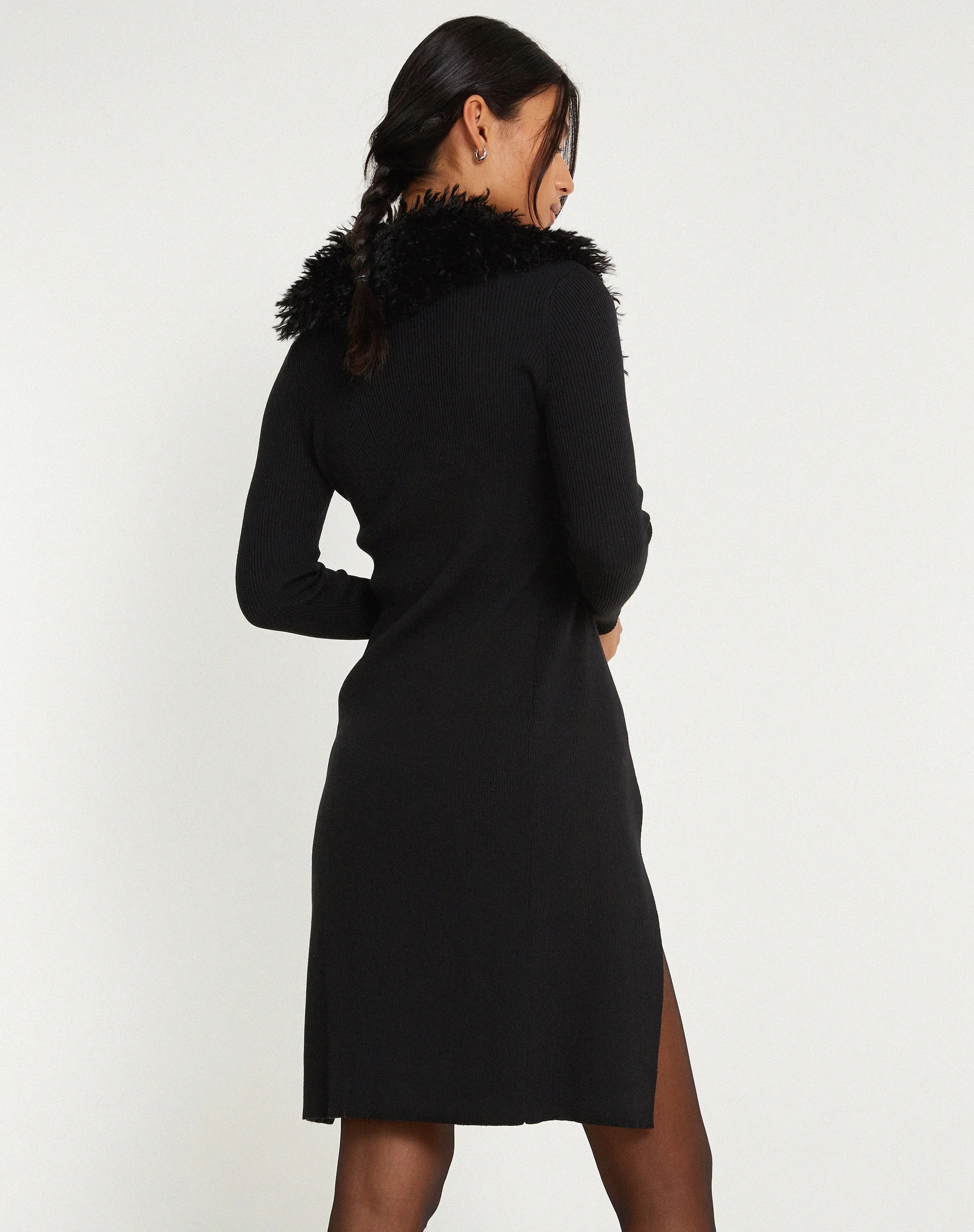 Kameo Longline Cardi in Black with Afghan Fur