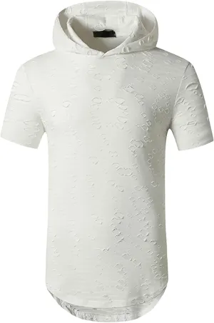Men's Distressed Asymmetrical Tee Shirts Hip Hop Longline Pullover Hoodies Tops Gym Muscle Cut Off Short Sleeve