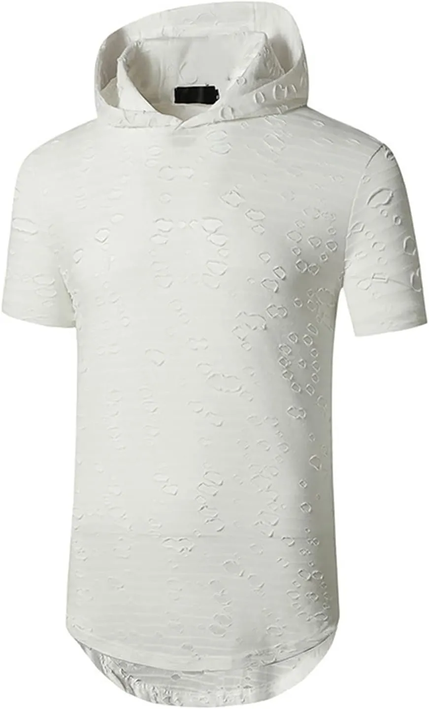 Men's Distressed Asymmetrical Tee Shirts Hip Hop Longline Pullover Hoodies Tops Gym Muscle Cut Off Short Sleeve
