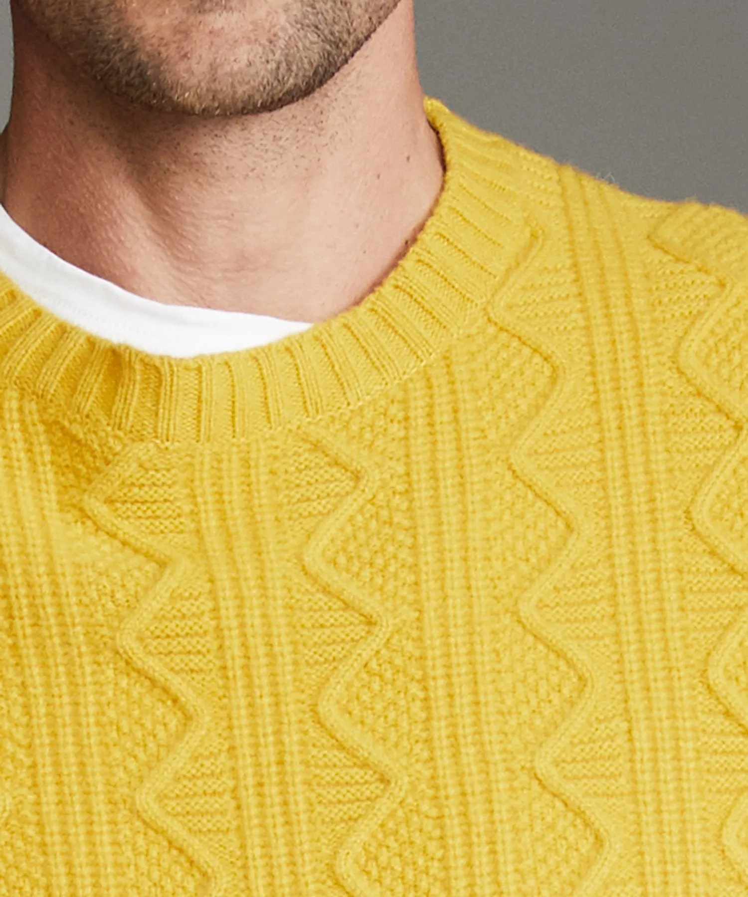 Merino Cable Crew in Yellow