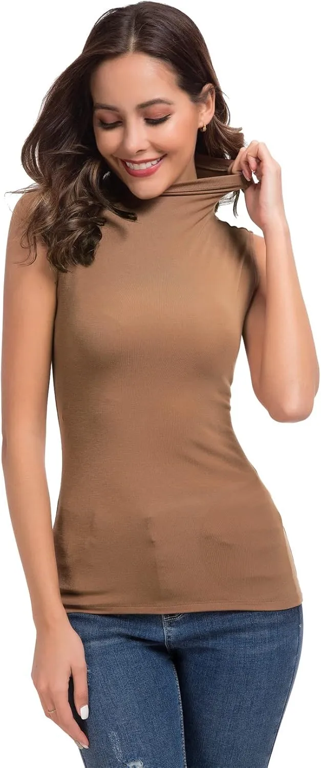 Nasperee Women Sleeveless/Long Sleeve Mock Turtleneck Tank Tops Slim Fit Stretchy Layer Tee Shirts