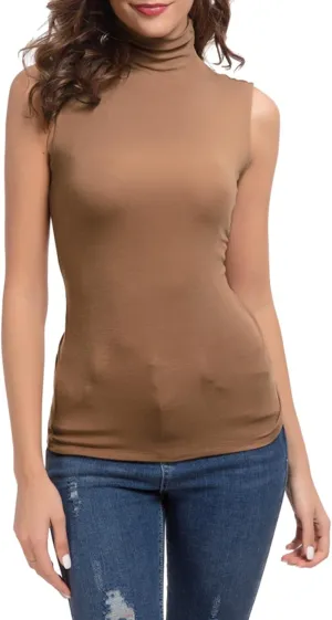 Nasperee Women Sleeveless/Long Sleeve Mock Turtleneck Tank Tops Slim Fit Stretchy Layer Tee Shirts