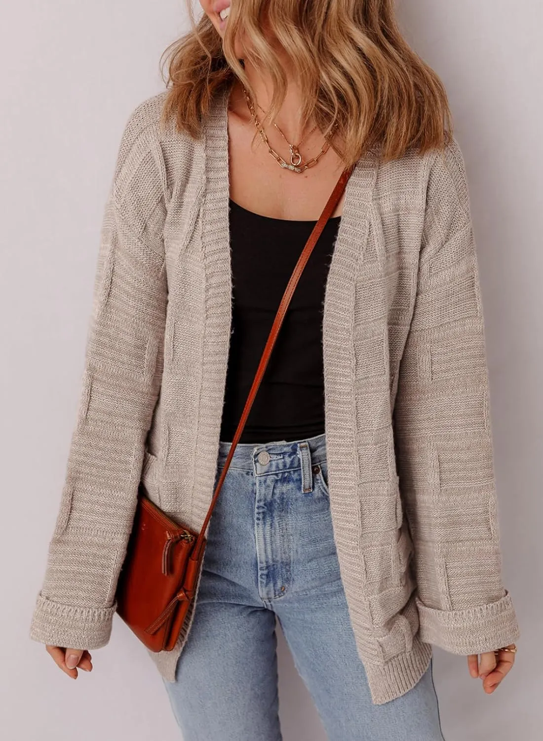 SHEWIN Women's Open Front Lightweight Cardigan Casual Long Sleeve Knit Loose Sweaters Outwear