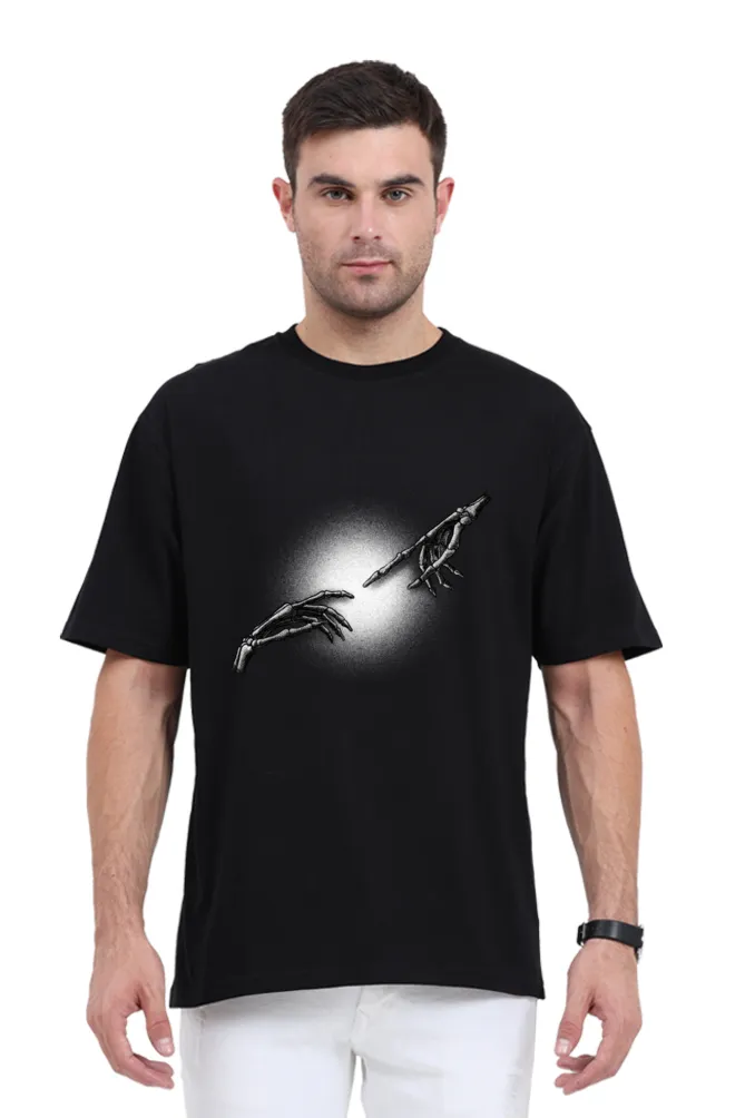 The Creation Of Adam Skeleto Black Printed Oversized T-shirt for Men