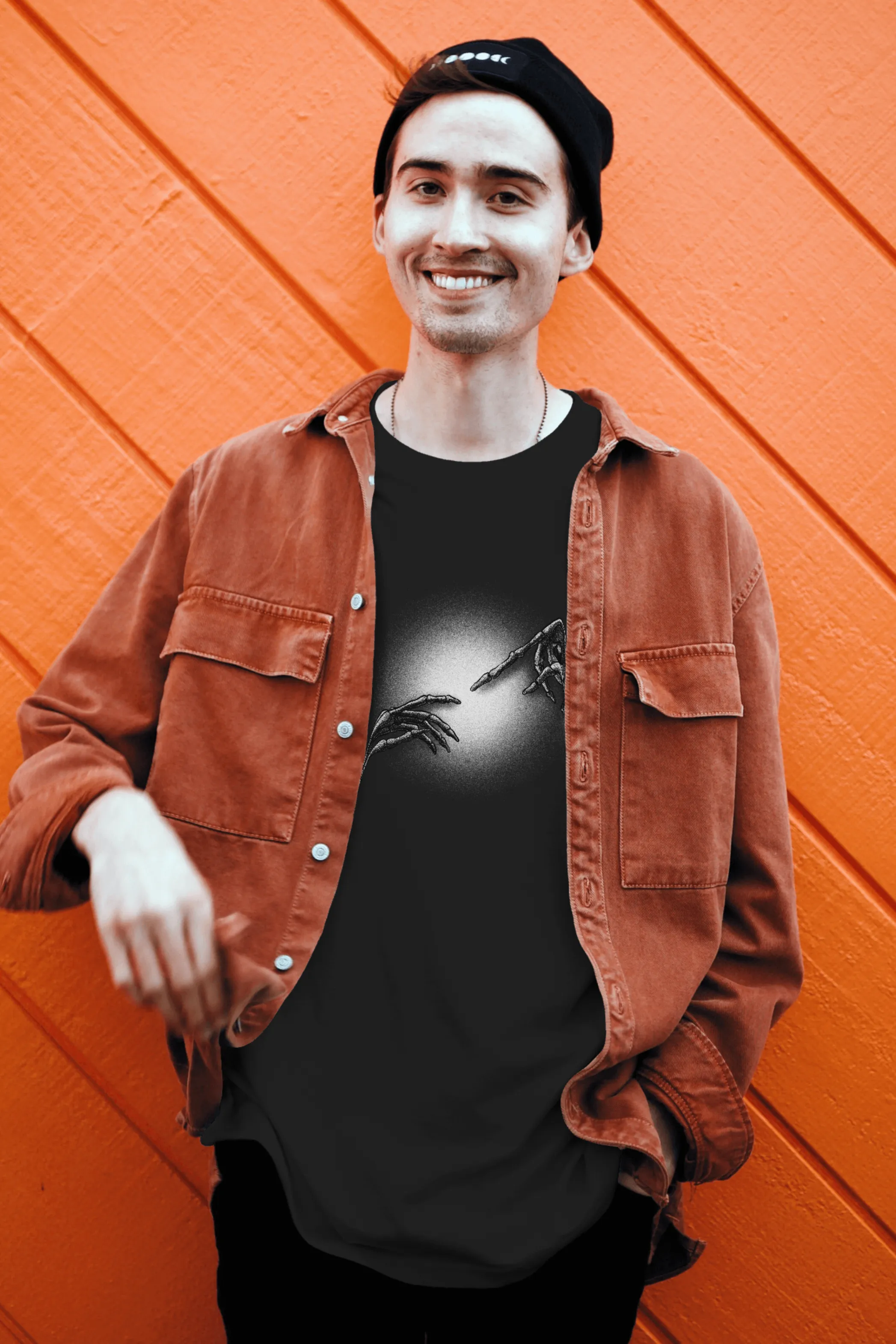 The Creation Of Adam Skeleto Black Printed Oversized T-shirt for Men