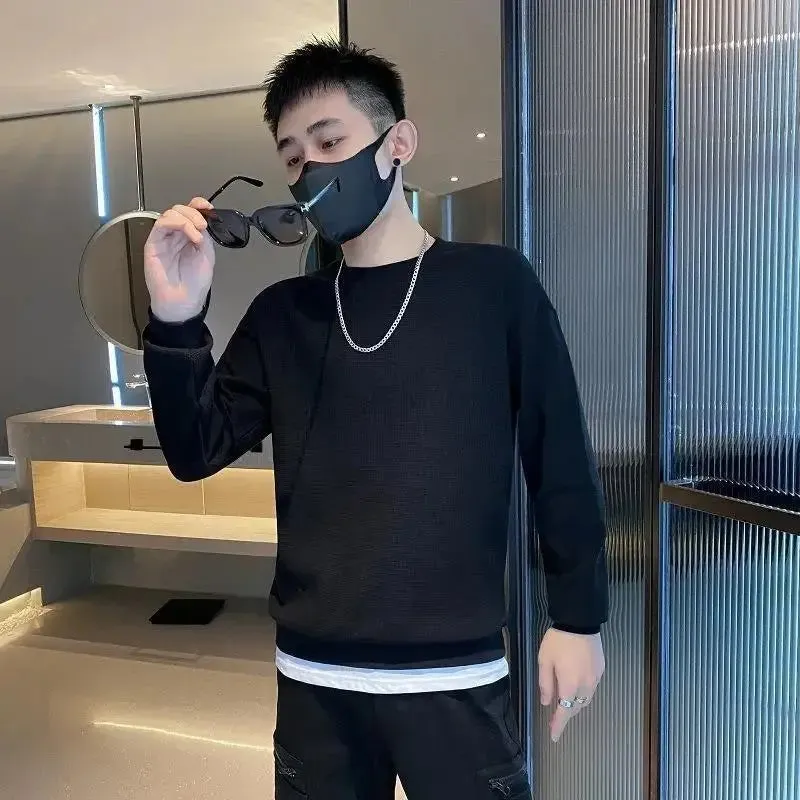 Wiaofellas  - Fashion O-Neck Spliced All-match T-Shirt Men's Clothing Spring New Oversized Casual Pullovers Loose Korean Tee Shirt