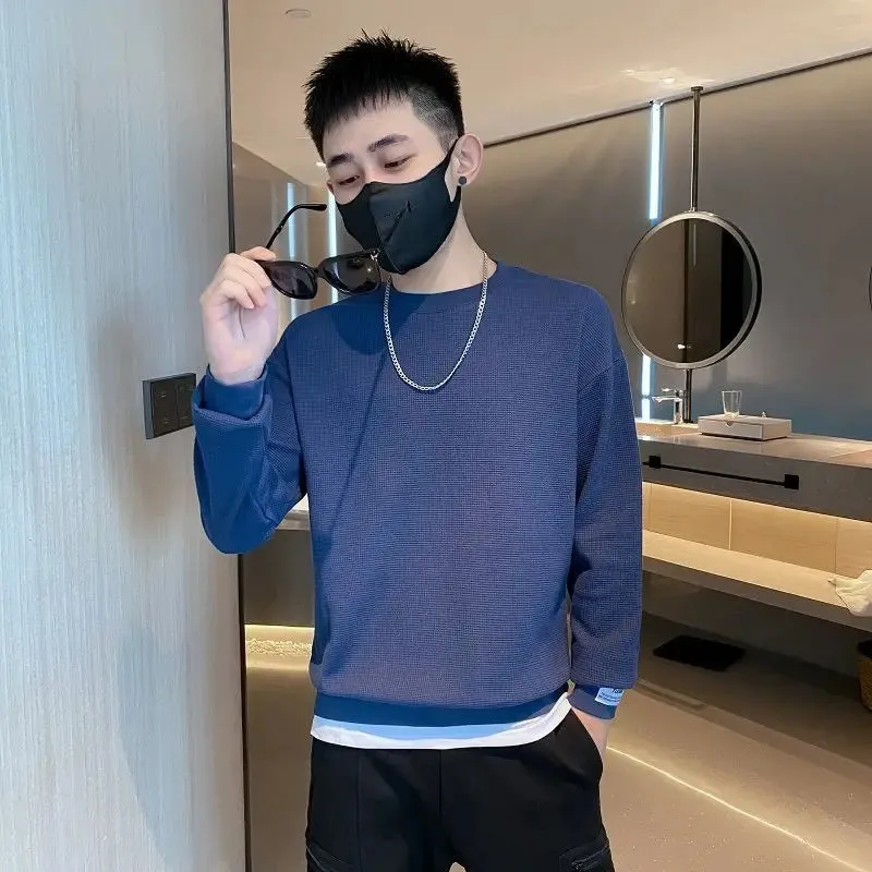 Wiaofellas  - Fashion O-Neck Spliced All-match T-Shirt Men's Clothing Spring New Oversized Casual Pullovers Loose Korean Tee Shirt