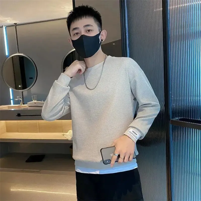 Wiaofellas  - Fashion O-Neck Spliced All-match T-Shirt Men's Clothing Spring New Oversized Casual Pullovers Loose Korean Tee Shirt