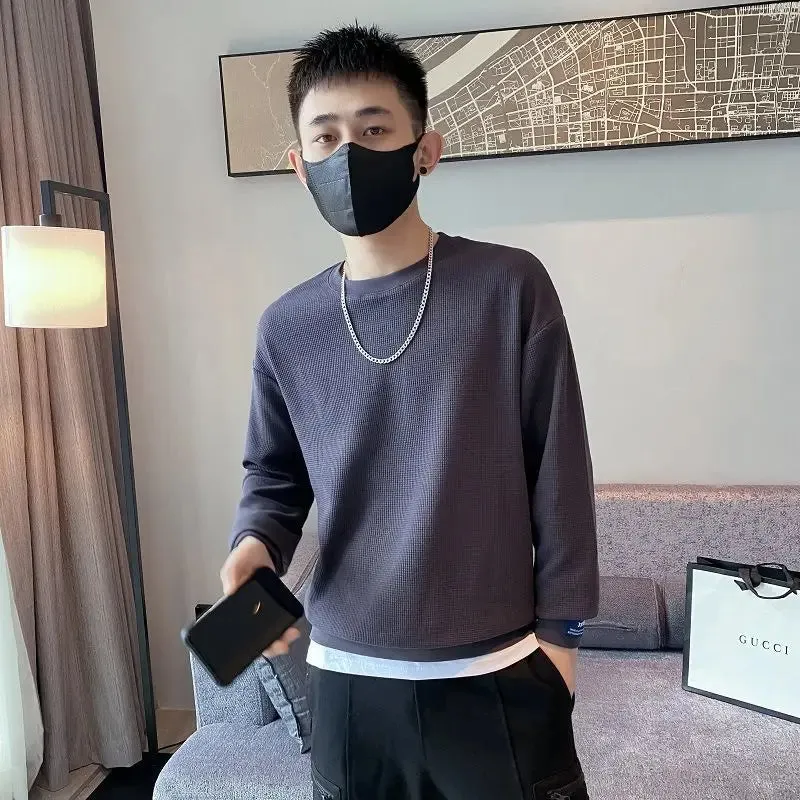 Wiaofellas  - Fashion O-Neck Spliced All-match T-Shirt Men's Clothing Spring New Oversized Casual Pullovers Loose Korean Tee Shirt