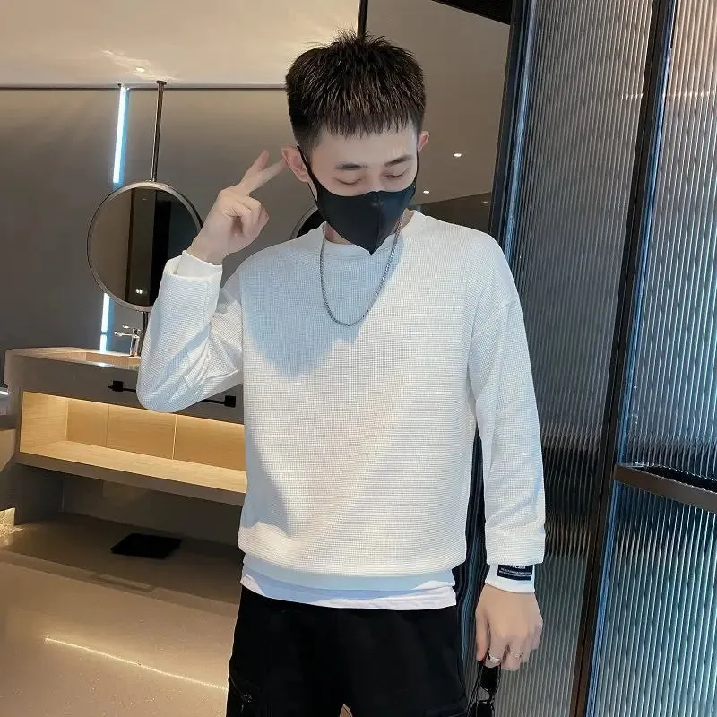 Wiaofellas  - Fashion O-Neck Spliced All-match T-Shirt Men's Clothing Spring New Oversized Casual Pullovers Loose Korean Tee Shirt
