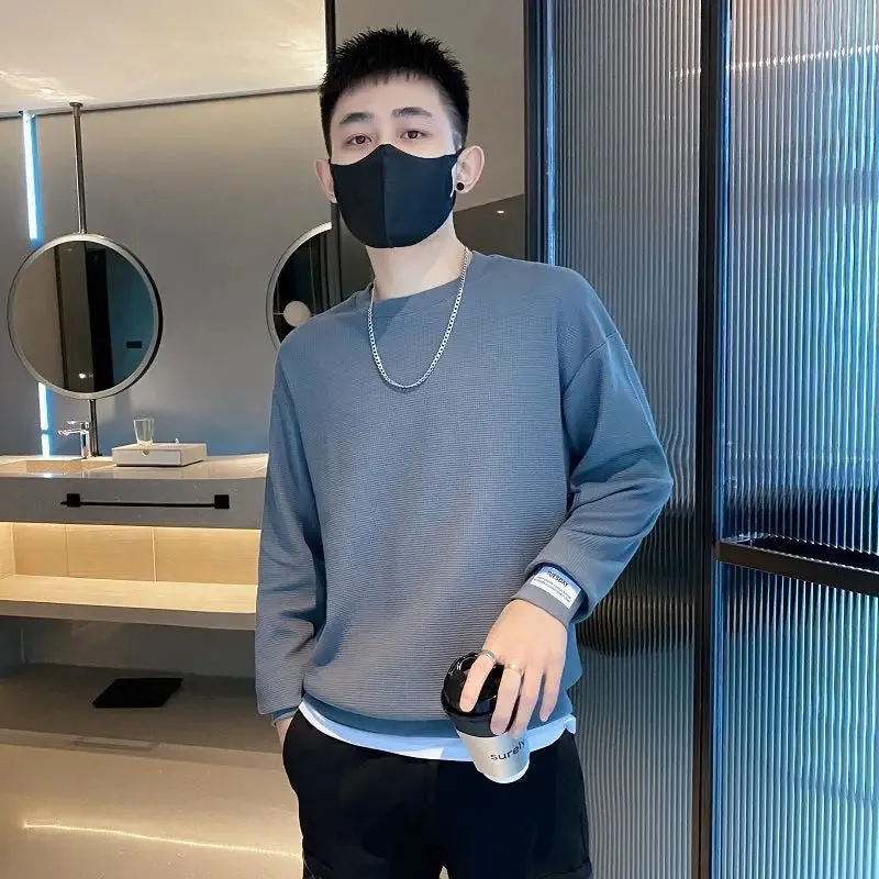 Wiaofellas  - Fashion O-Neck Spliced All-match T-Shirt Men's Clothing Spring New Oversized Casual Pullovers Loose Korean Tee Shirt