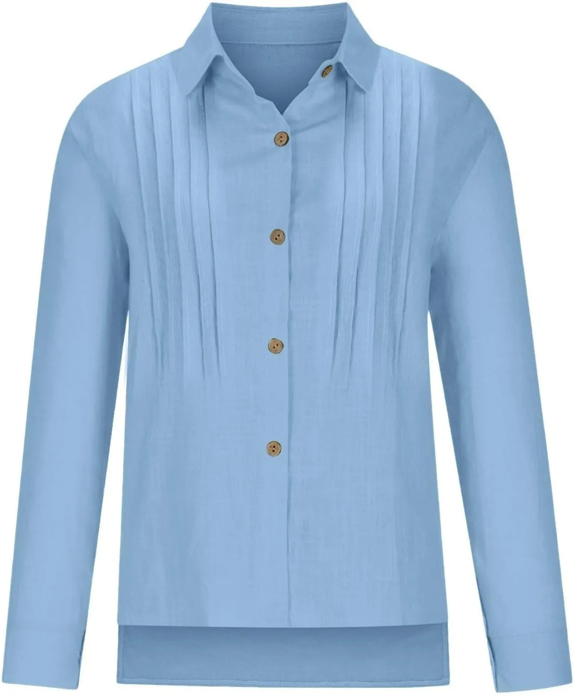Womens Cotton Linen Button Down Shirt Long Sleeve V Neck Lapel Blouses 2025 Solid Color Elegant Pleated Tunic Tops
