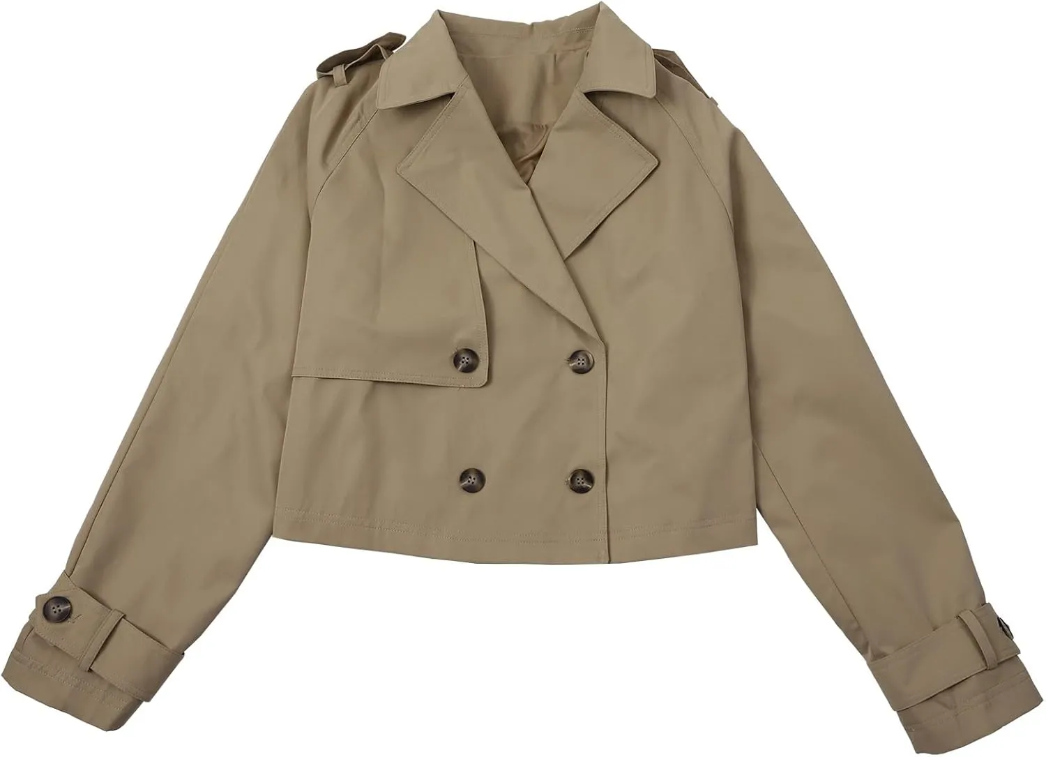 Womens Cropped Trench Coat Lapel Double Breasted Short Jacket Outwear with Pockets