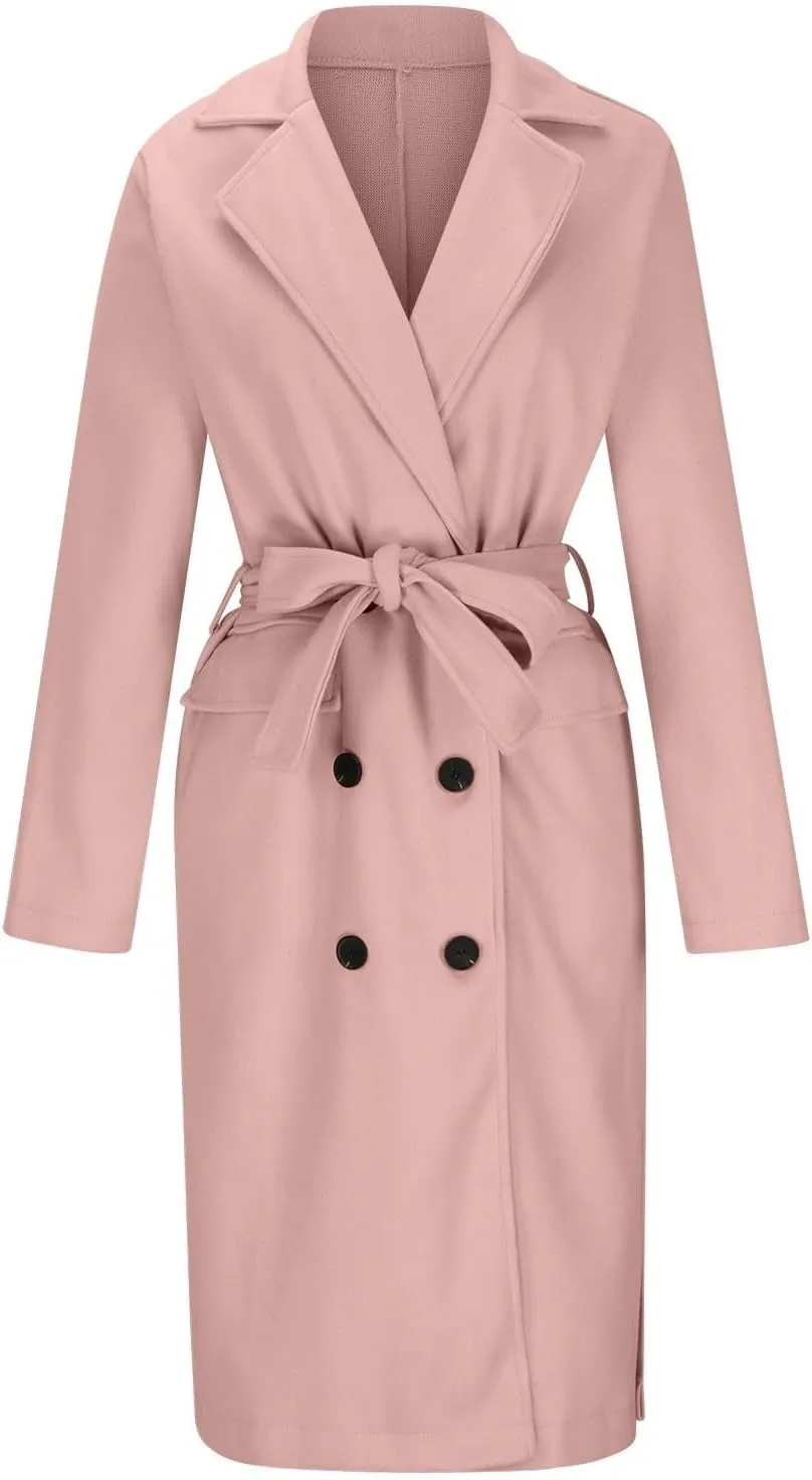 Womens Long Trench Coat Oversized Double Breasted Lapel Overcoat Outerwear with Belt 2024 Fall Winter Clothes