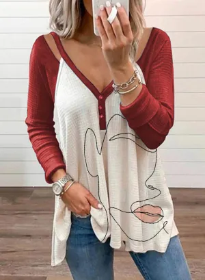 Women's Tunic Tops Casual Color Block Abstract V Neck Long Sleeve Daily Tunics